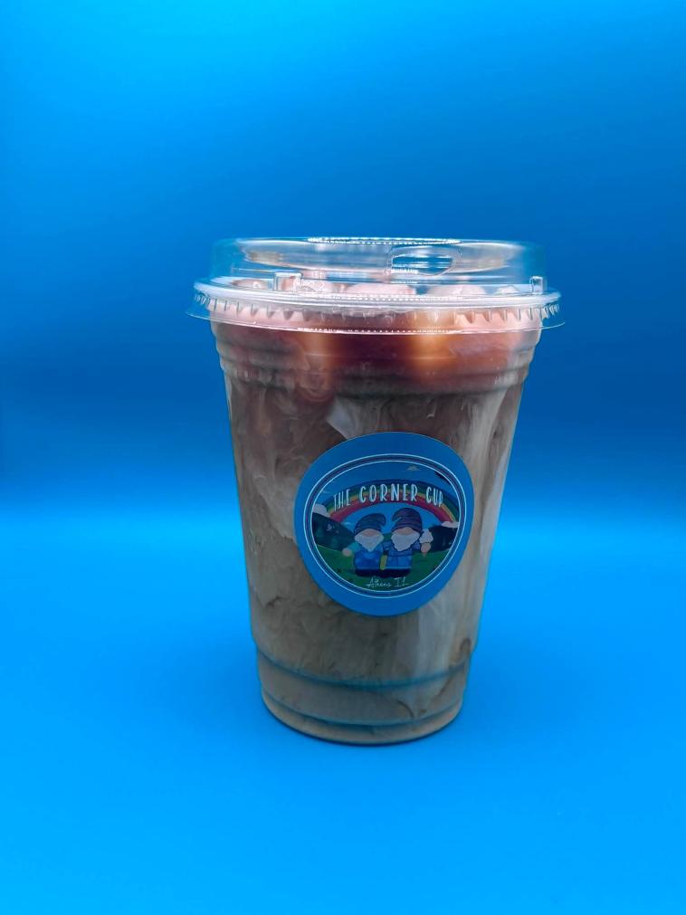 Iced coffee in a Corner Cup cup